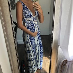 Blue and white tribal maxi vacation dress